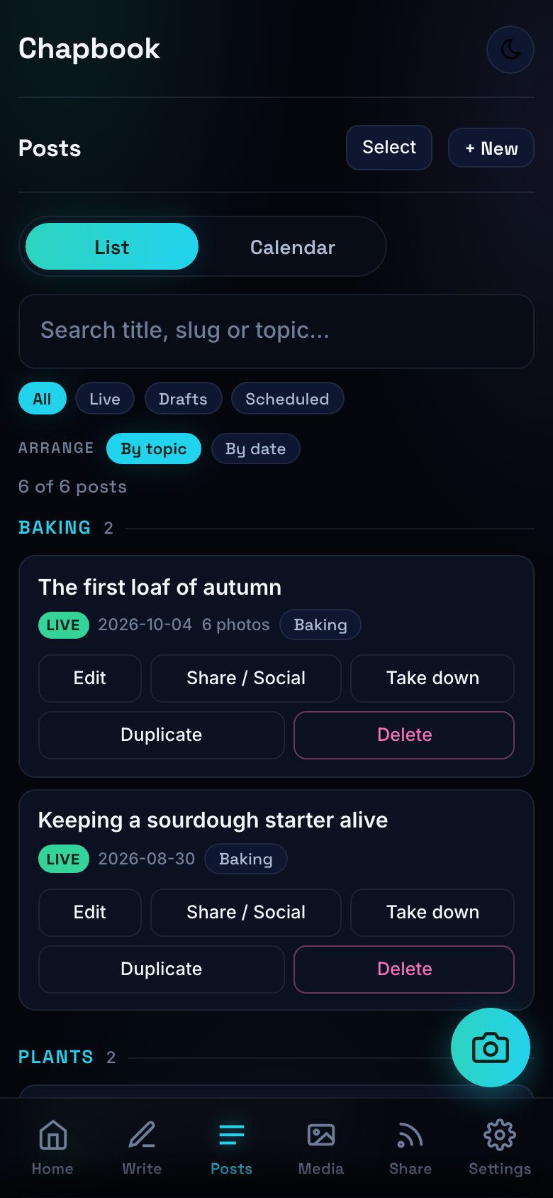 The posts manager on a phone