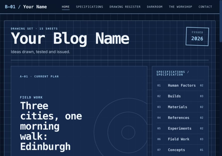 The Blueprint Workshop theme home page