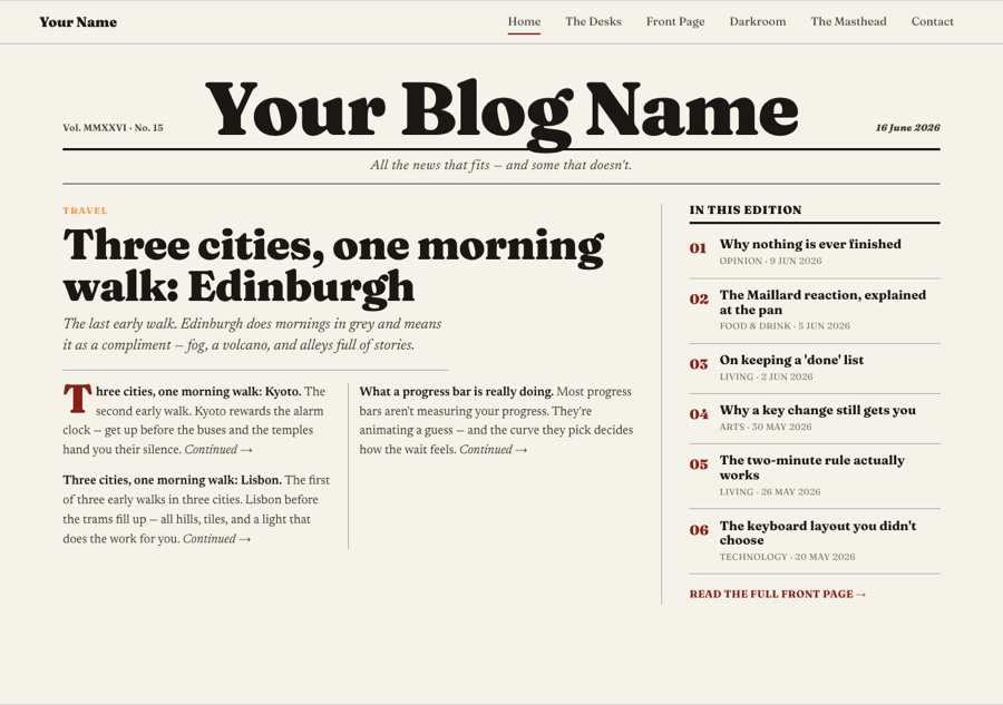 The Broadsheet theme home page