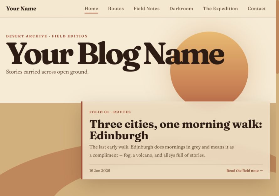 The Desert Archive theme home page