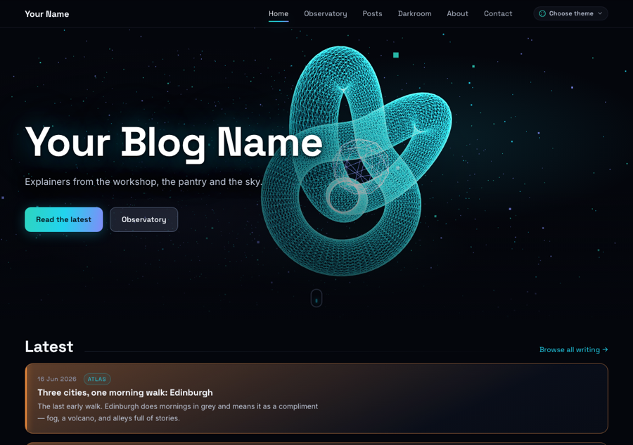 The Observatory theme home page