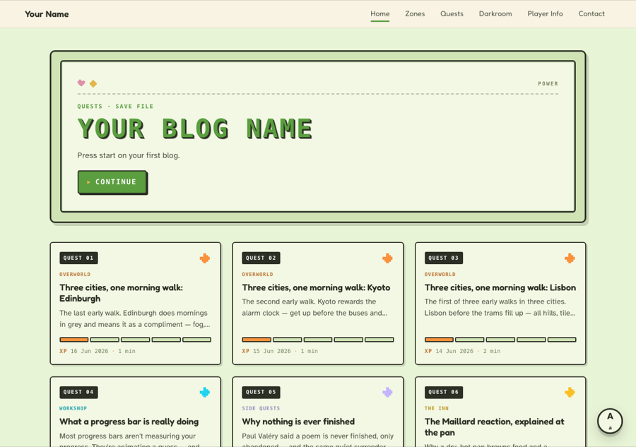 The Pixel theme home page