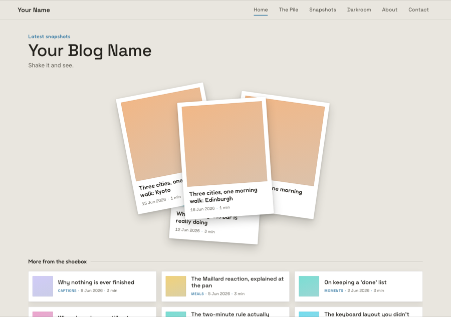 The Polaroid theme home page