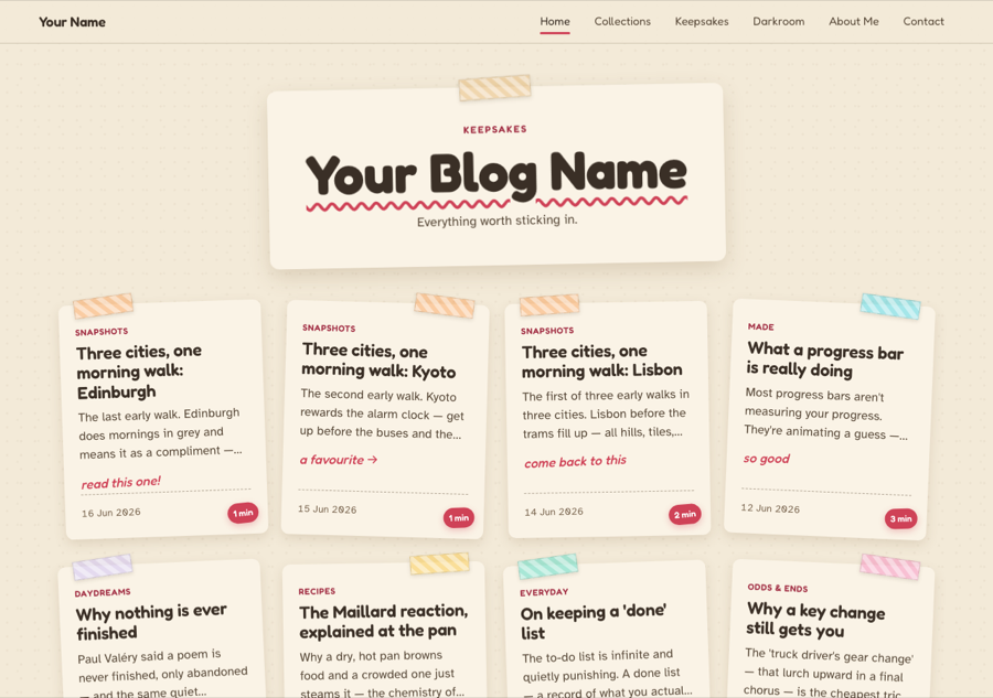 The Scrapbook theme home page