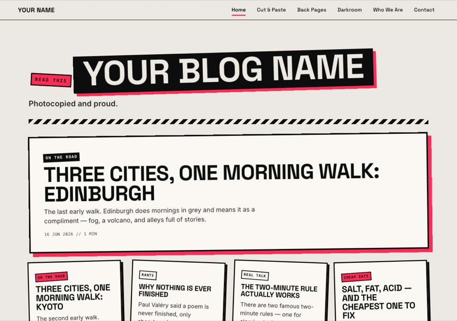 The Zine theme home page